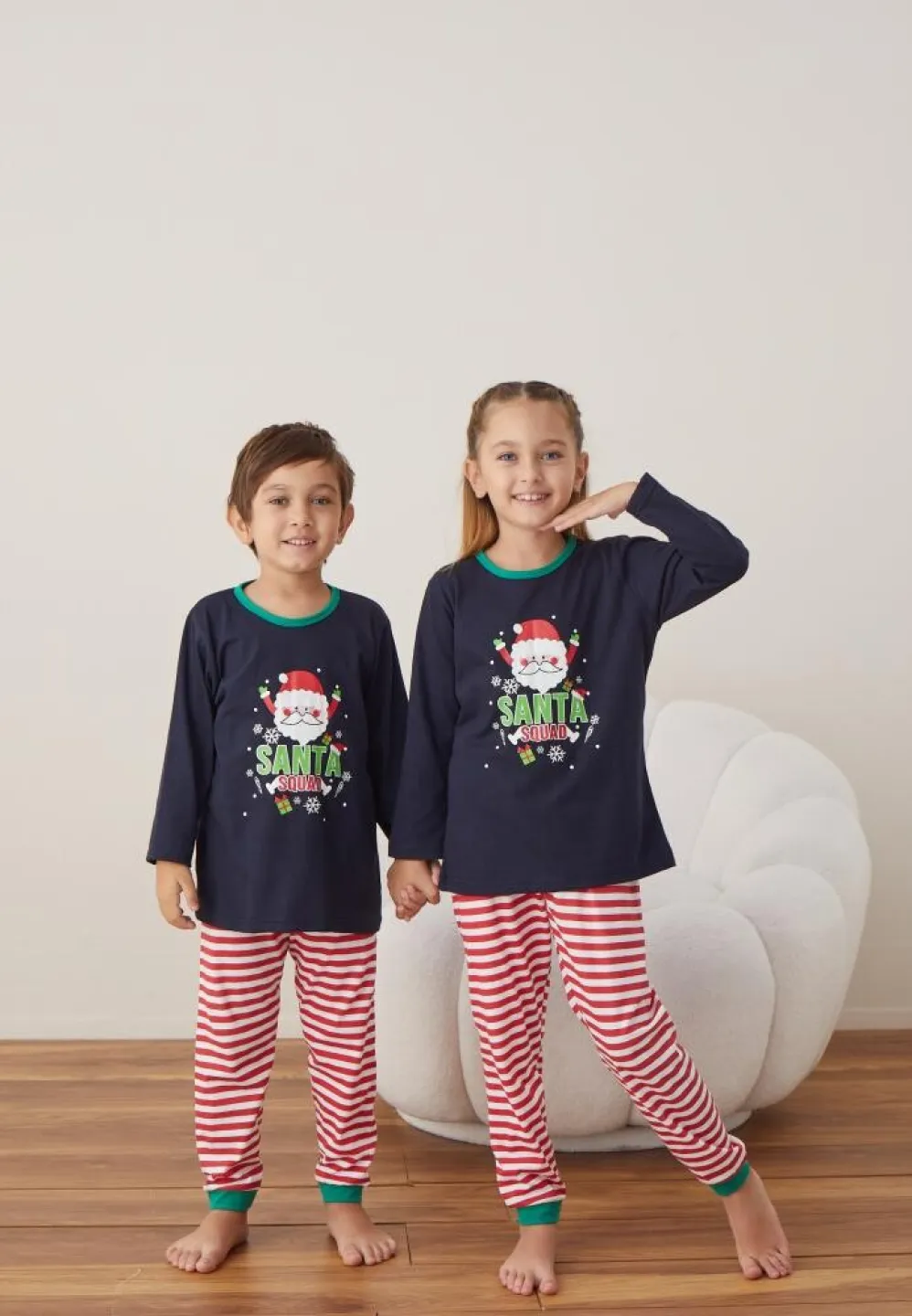 Pijama Crăciun Fete și Băieți Mânecă Lungă Pantalon Lungi Bleumarin Santa - 3