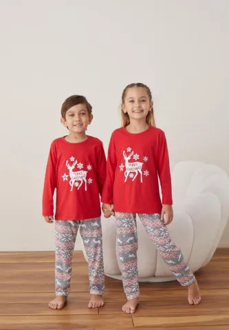 Pijama Crăciun Fete și Băieți Mânecă Lungă Pantalon Lungi Roșu Merry Christmas
