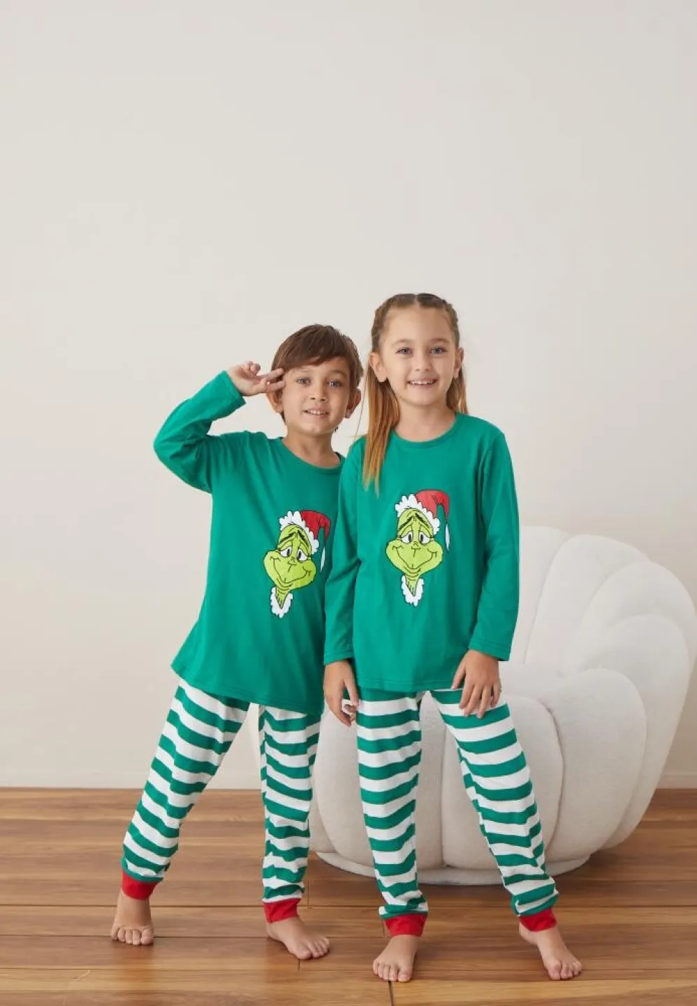 Pijama Crăciun Fete și Băieți Mânecă Lungă Pantalon Lungi Verde Elf - 3