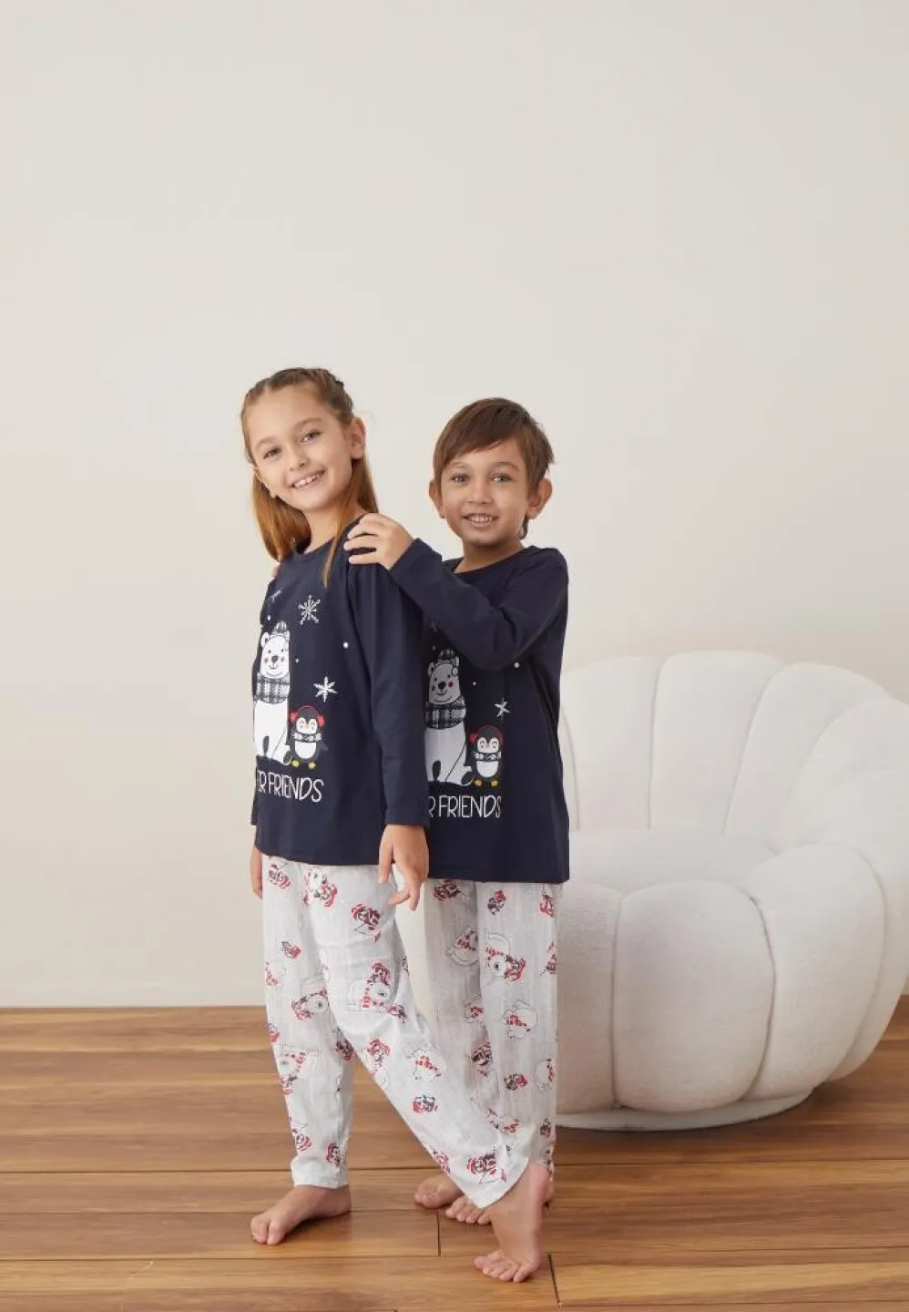 Pijama Crăciun Fete și Băieți Mânecă Lungă Pantalon Lungi Bleumarin FOREVER FRIENDS - 3