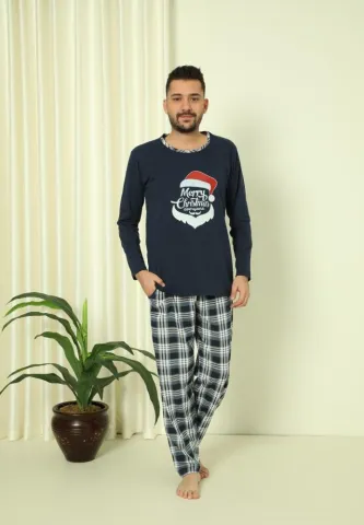 Pijama Crăciun Bărbat Pantaloni Lungi Mânecă Lungă Bleumarin Merry Christmas hover