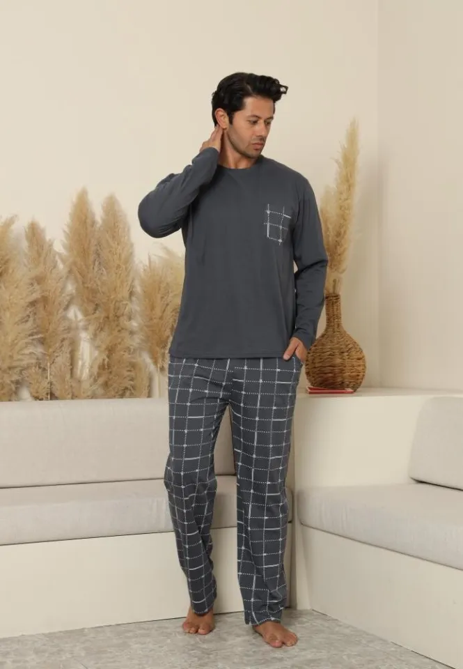 Pijama Bărbați Mânecă Lungă și Pantaloni Lungi Gri