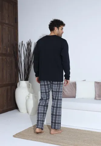 Pijama Bărbați Mânecă și Pantaloni Lungi Negru hover