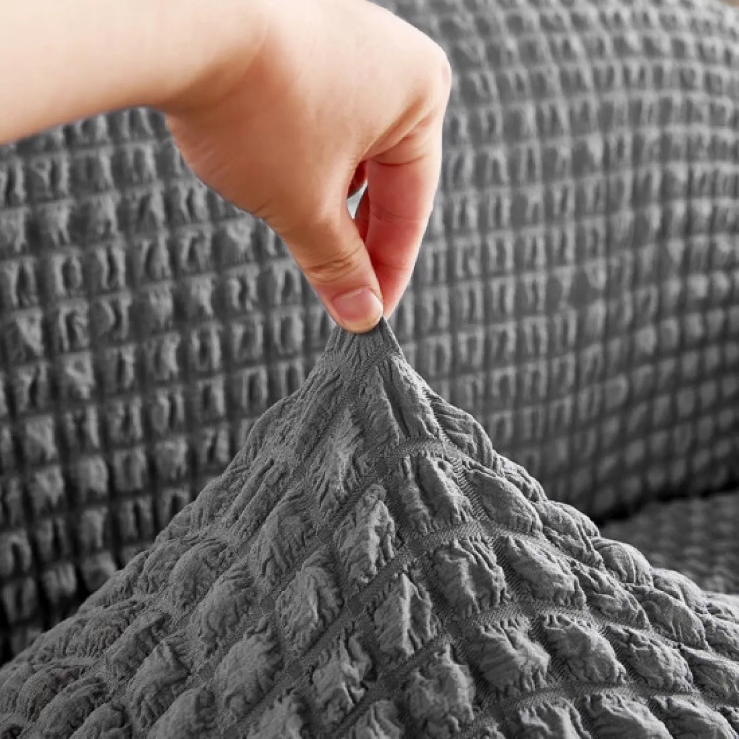 Set 6 huse creponate scaune cu volănașe, Gri Deschis - 2