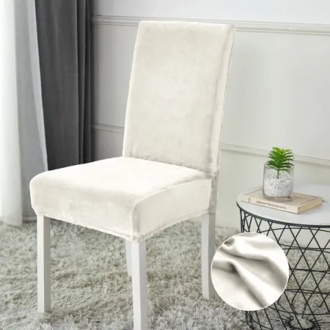 Set 6 huse universale pentru scaun din catifea, Alb