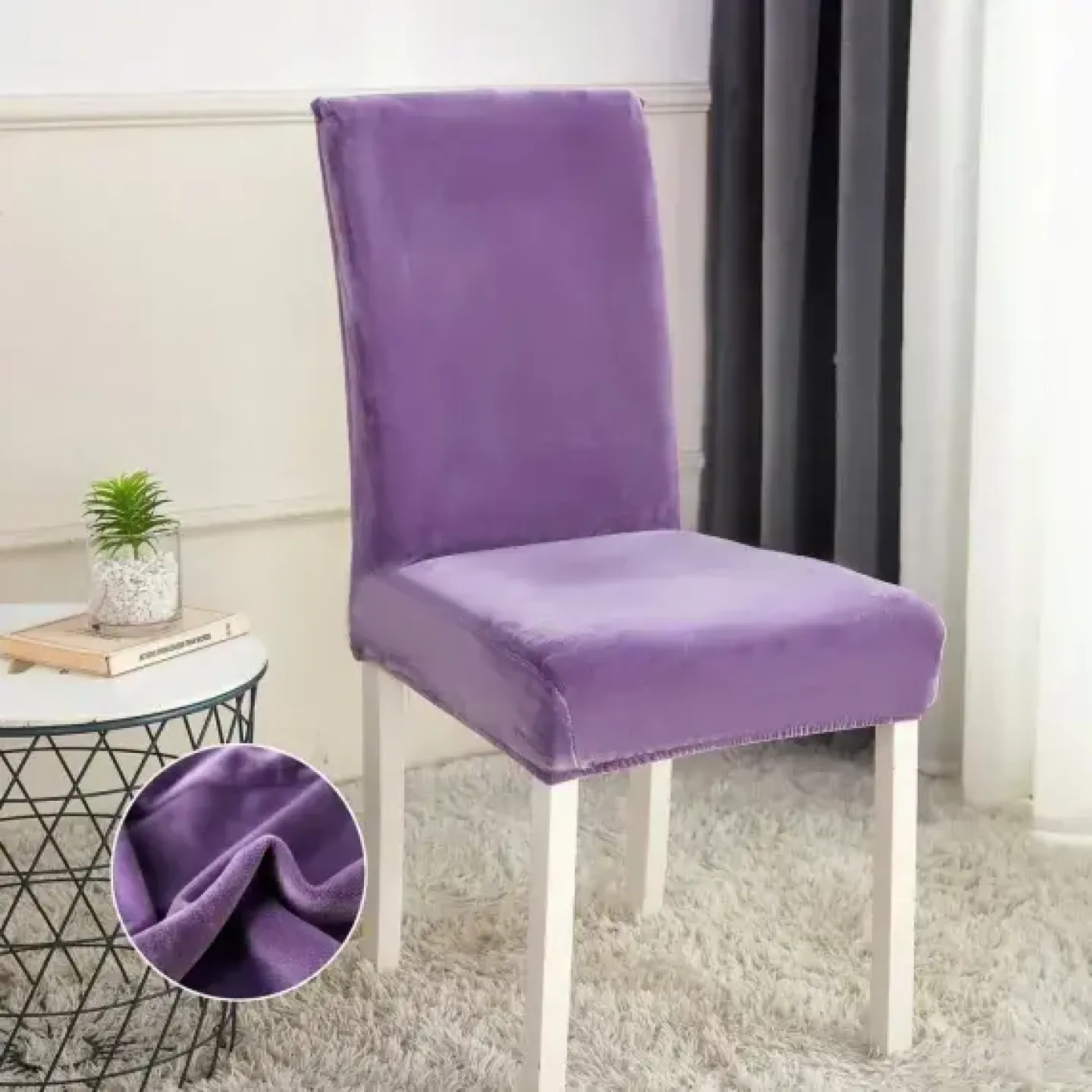 Set 6 huse universale pentru scaun din catifea, Mov - 1