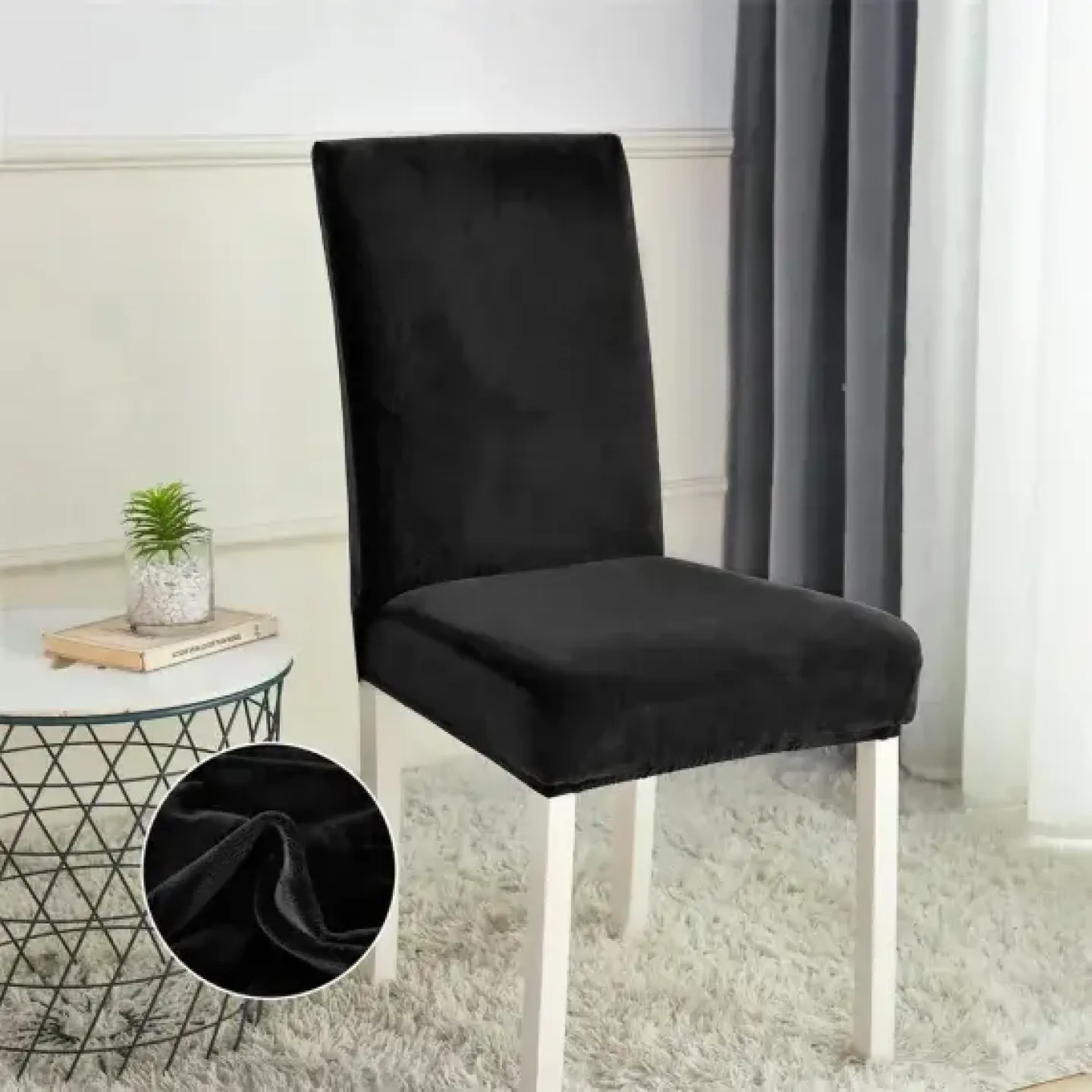 Set 6 huse universale pentru scaun din catifea, Negru - 1