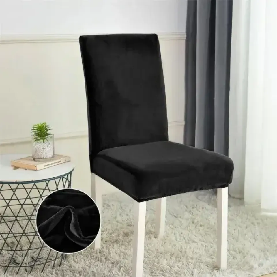 Set 6 huse universale pentru scaun din catifea, Negru