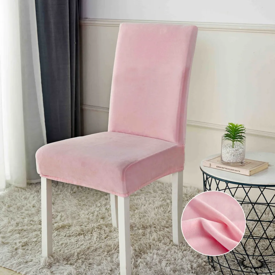 Set 6 huse universale pentru scaun din catifea, Roz
