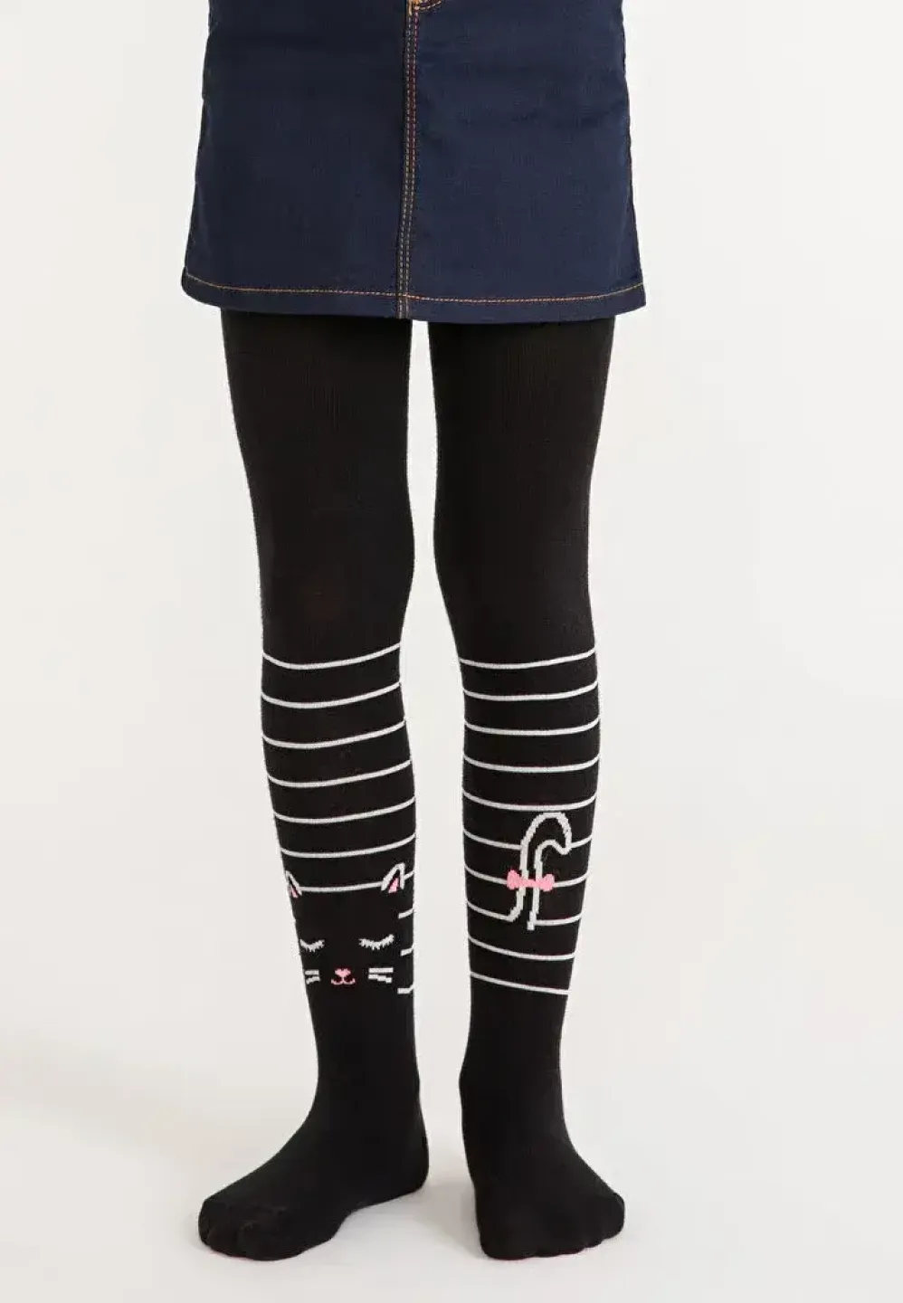 Dres Penti bumbac fetițe Stripe Cat, Negru, cu imprimeu pisică - 1