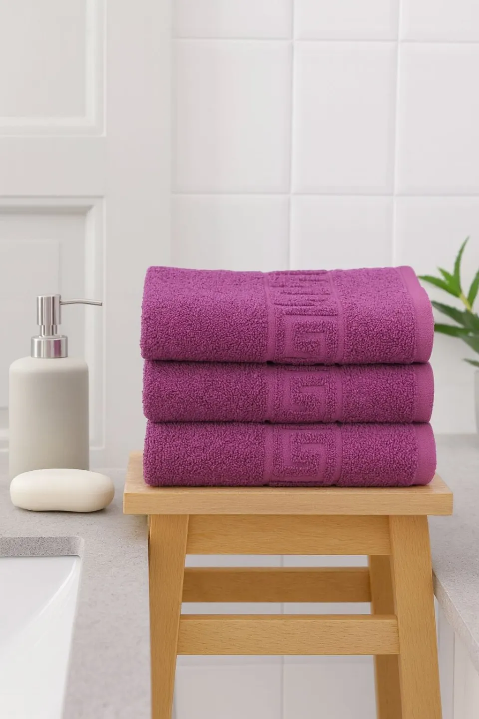 Set 3 prosoape bumbac Mov 50×90 cm 500 g - 1