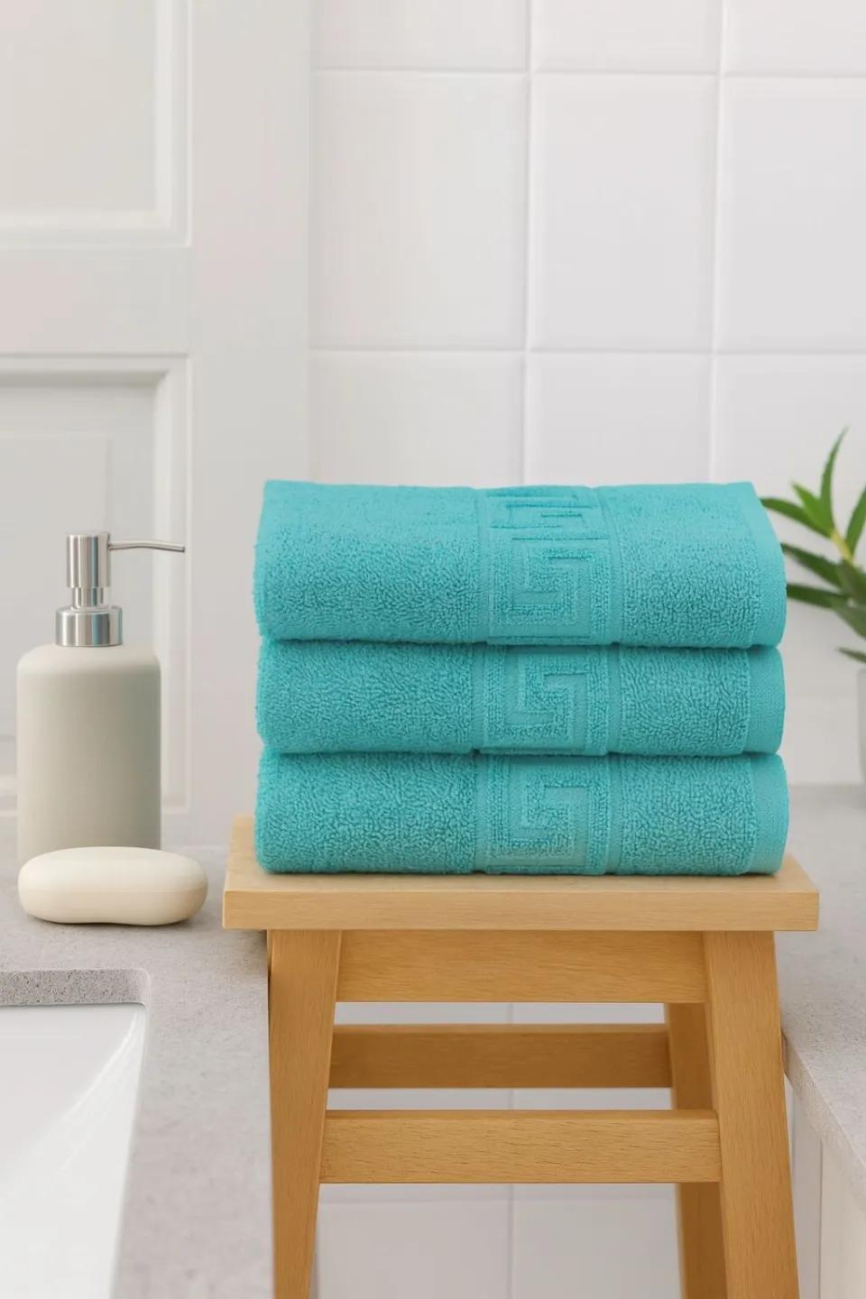 Set 3 prosoape bumbac Turcoaz 50×90 cm 500 g - 1