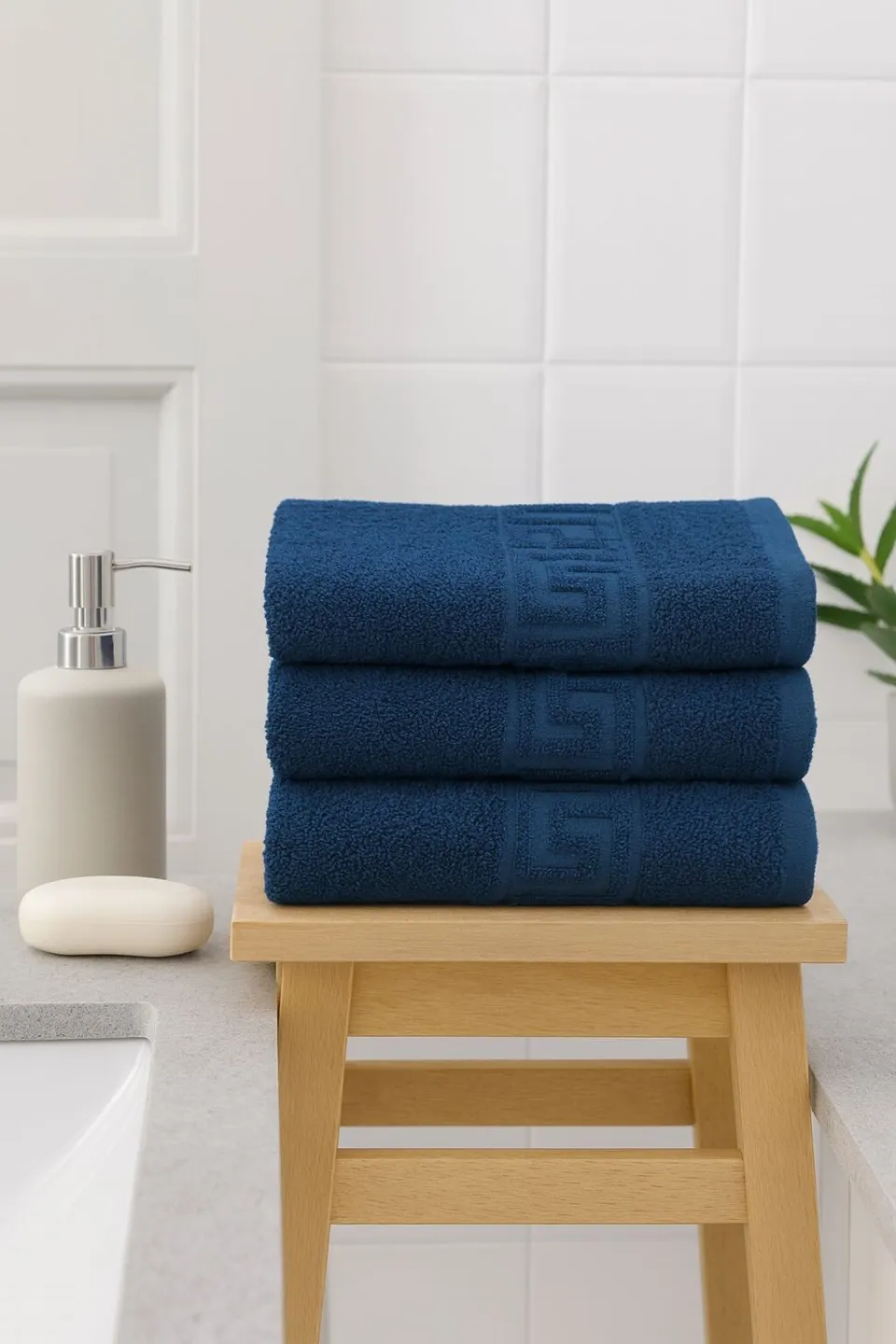 Set 3 prosoape bumbac Bleumarin 500 g 50×90 cm - 1