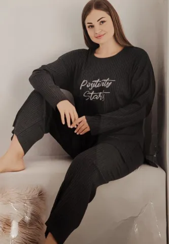 Pijama damă mărime mare plisată Gri închis