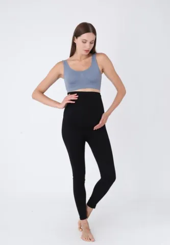 Colanți gravide cu bandă elastică de susținere sub burtă, Negru hover