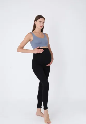 Colanți gravide cu bandă elastică de susținere sub burtă, Negru