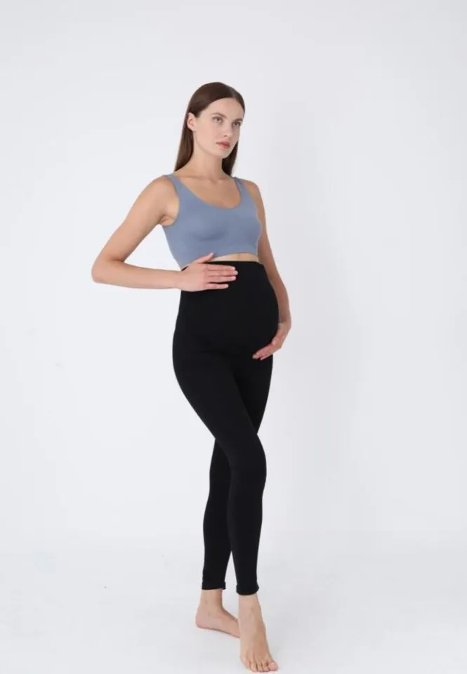 Colanți gravide cu bandă elastică de susținere sub burtă, Negru