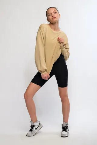 Colanți damă scurți și elastici cu talie înaltă, Negru hover