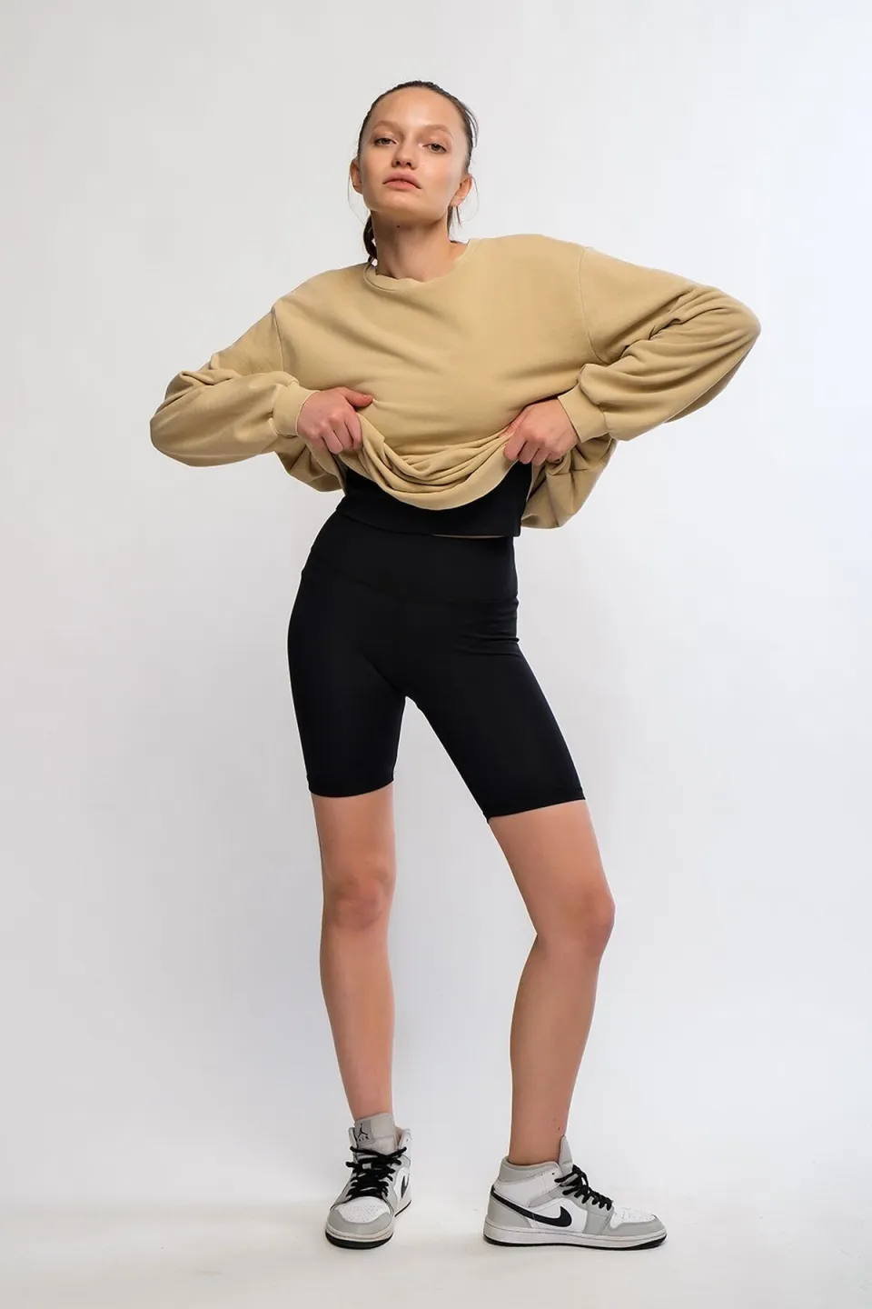 Colanți damă scurți și elastici cu talie înaltă, Negru - 3