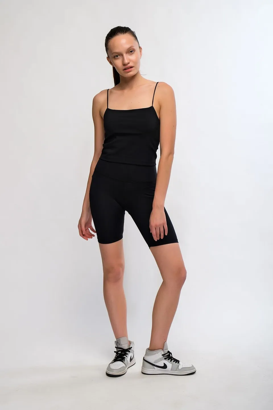 Colanți damă scurți și elastici cu talie înaltă, Negru - 5