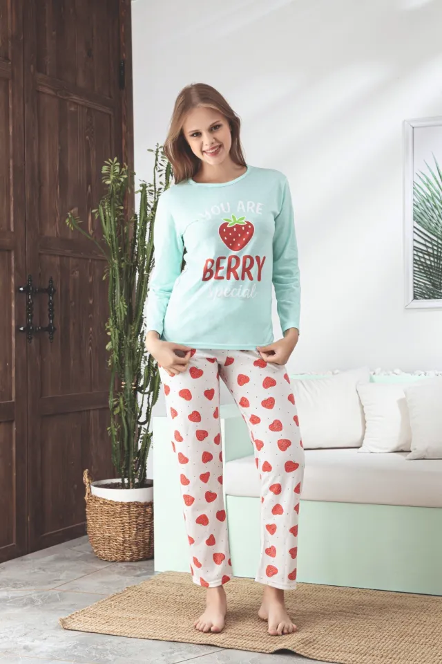 Pijama dama maneca lunga pantalon lungi verde,You Are Berry,Set confortabil