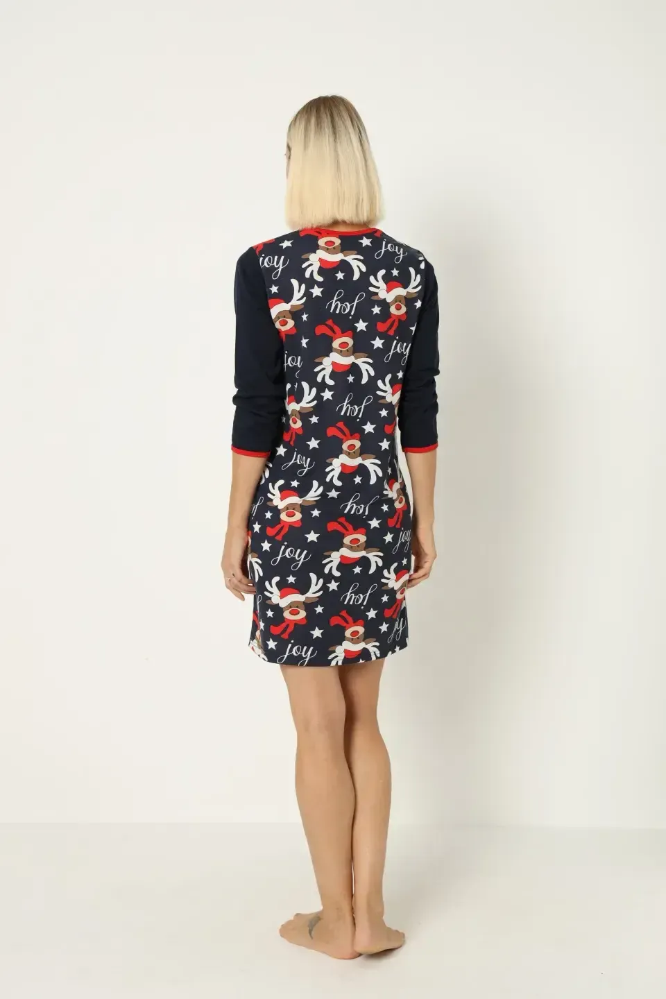 Cămașă de noapte de Crăciun, bleumarin, cu imprimeu cu reni, festivă - 3