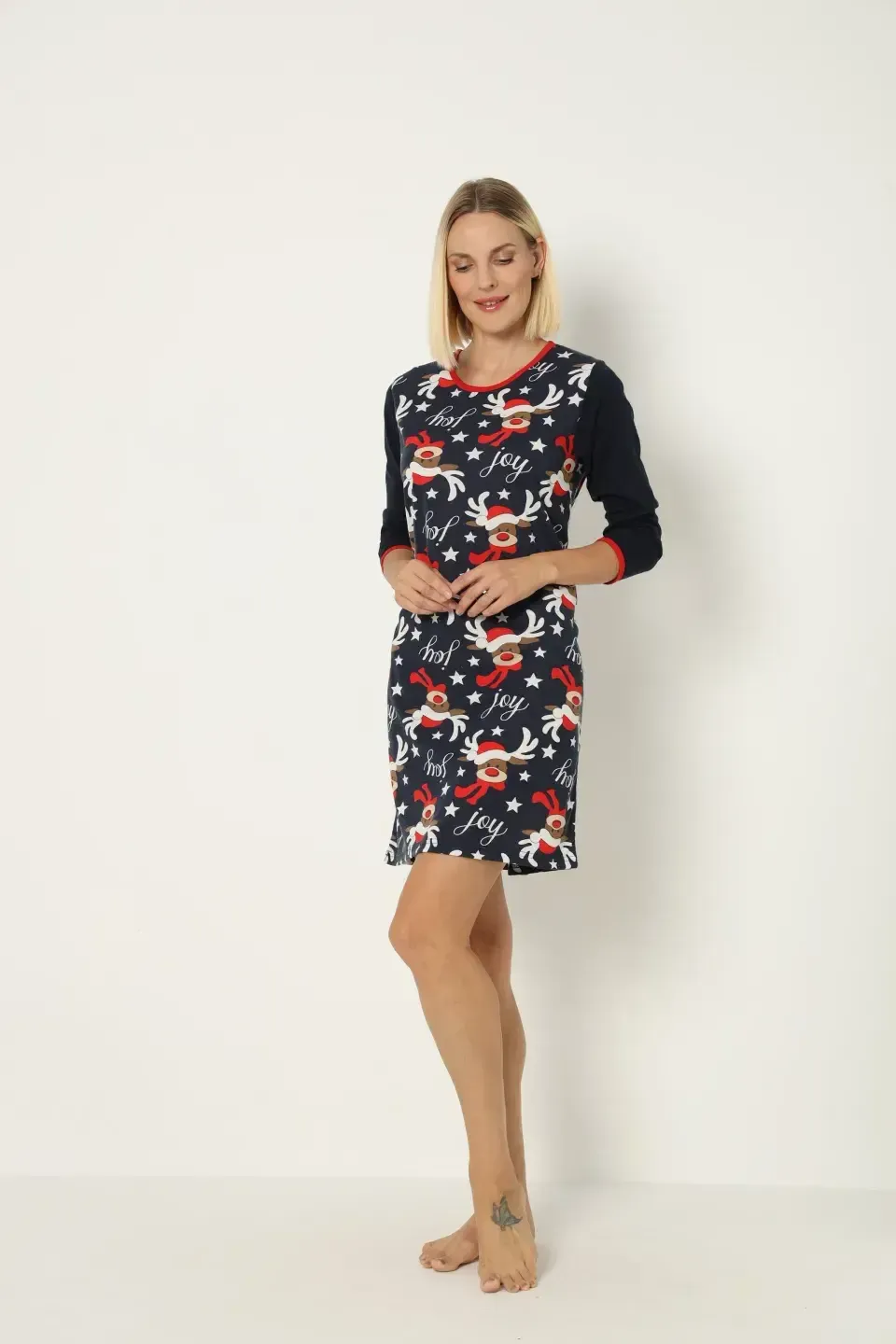 Cămașă de noapte de Crăciun, bleumarin, cu imprimeu cu reni, festivă - 4