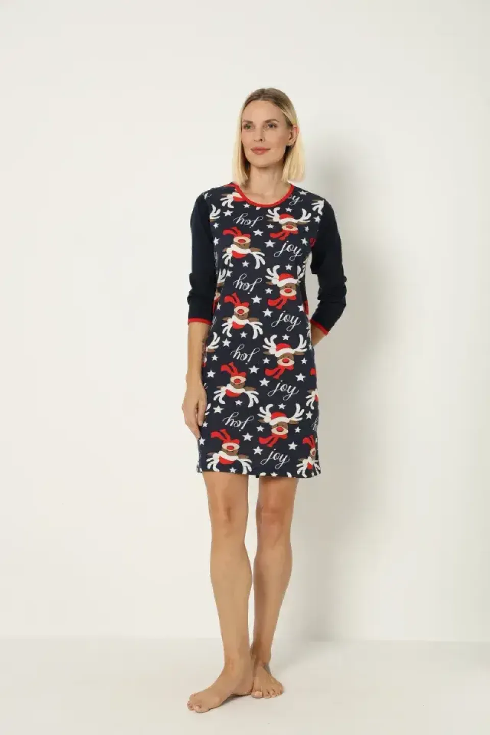 Cămașă de noapte de Crăciun, bleumarin, cu imprimeu cu reni, festivă - 5