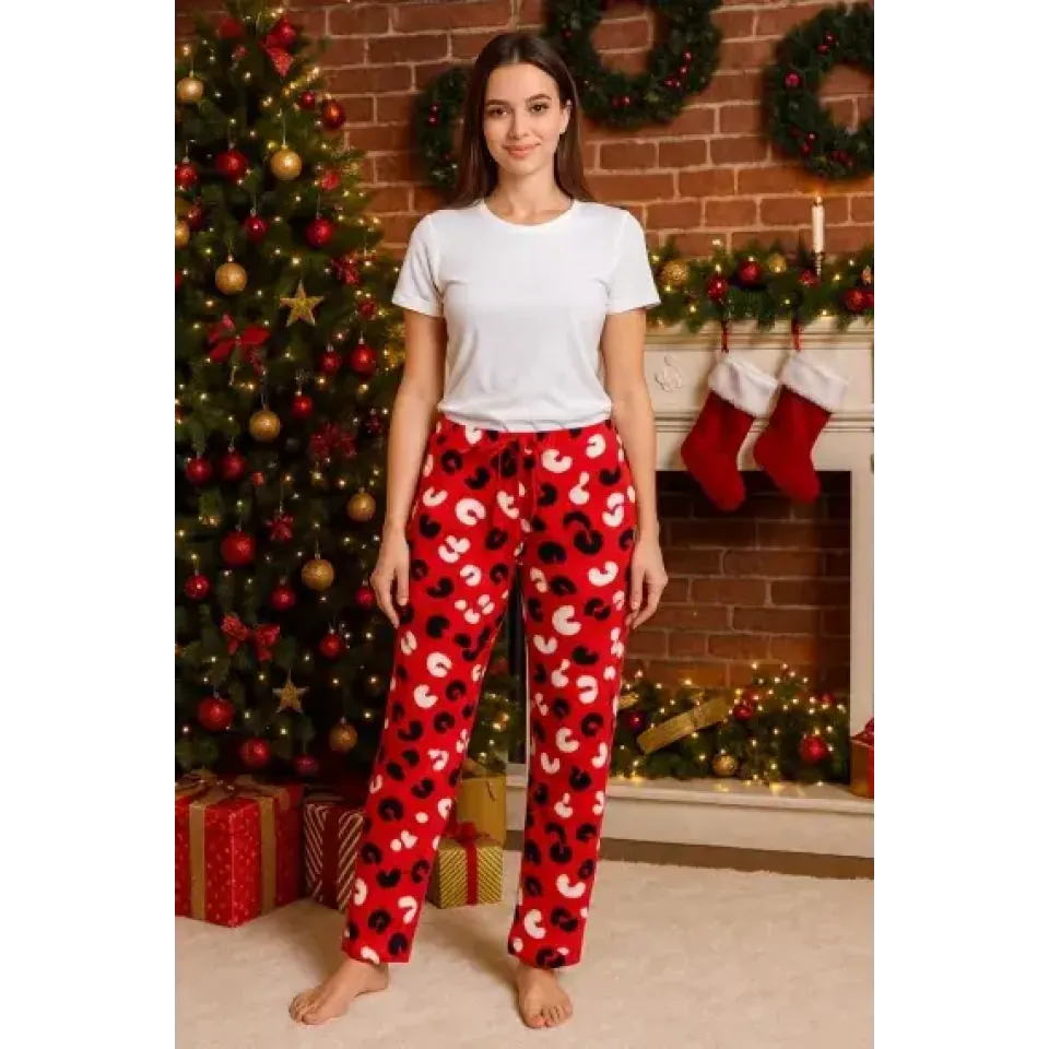 Pantaloni damă din polar roșu, confortabili și călduroși