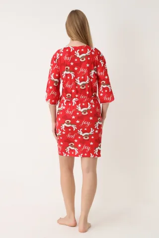 Halat damă roșu de Crăciun cu reni hover