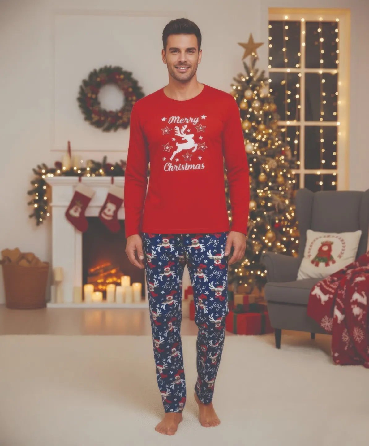 Pijama bărbat Crăciun în roșu Merry Christmas - 1