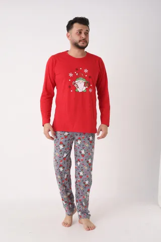 Pijama bărbat Crăciun în roșu, cu imprimeu de figurine de Crăciun