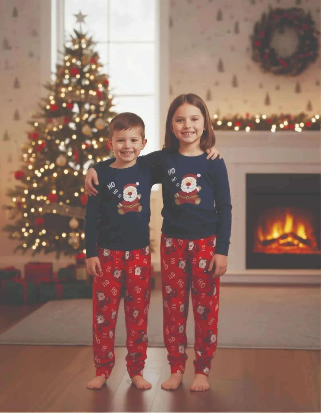 Pijama copii Crăciun în bleumarin cu Moș Crăciun - 1