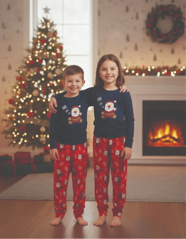 Pijama copii Crăciun în bleumarin cu Moș Crăciun